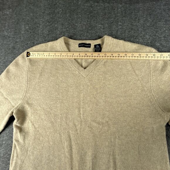 Grant Thomas 100% Pure Wool Sweater Mens Sz Large (tag XXL) Beige V-Neck VTG 90’ - Picture 3 of 6